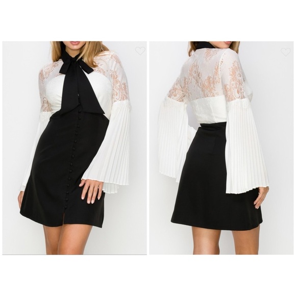 NWT The Blair Bell Sleeve Mini Dress with Kitten Bow Neck Detail - Picture 1 of 7